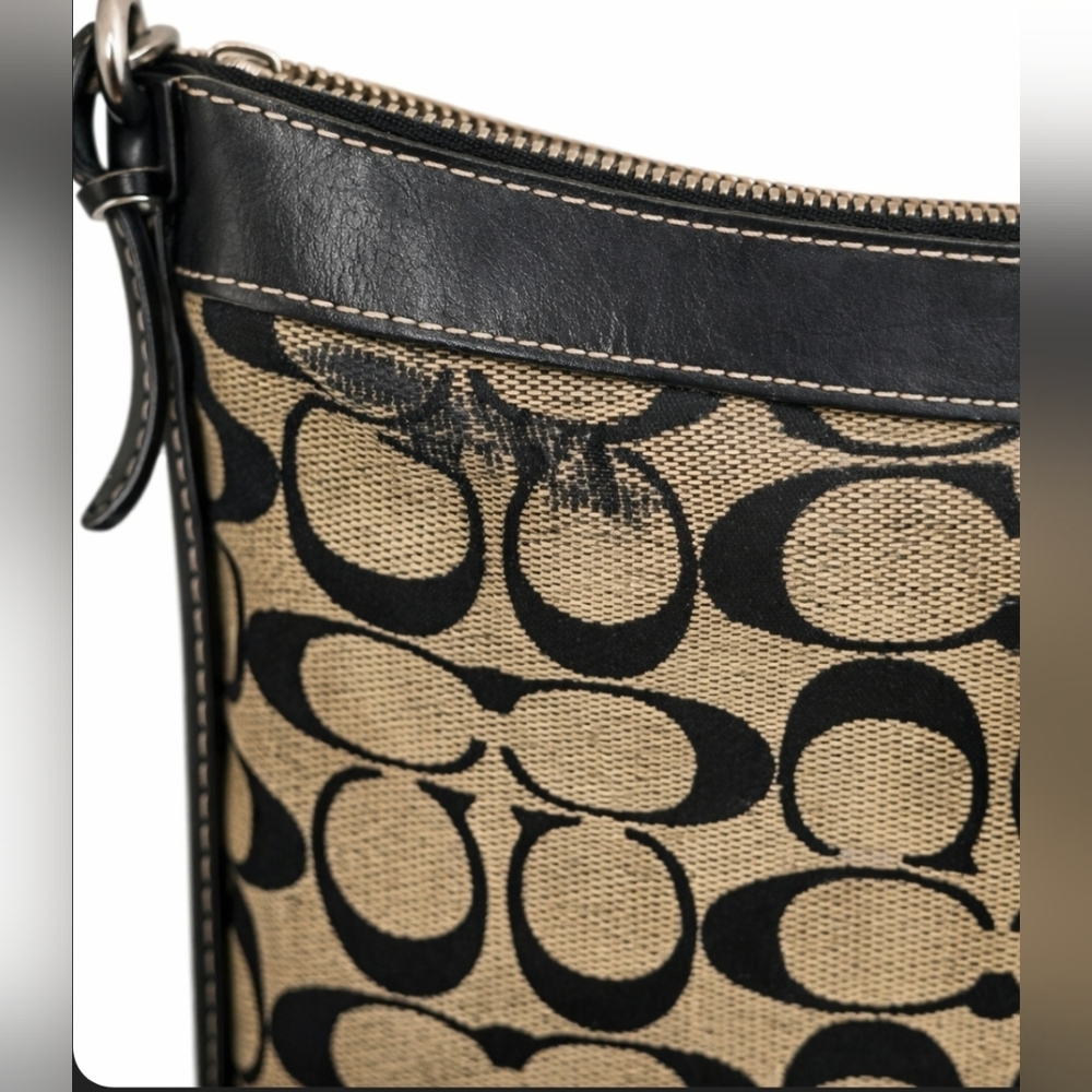 Coach Signature Canvas Shoulder Bag in Khaki/Black - Picture 5 of 9